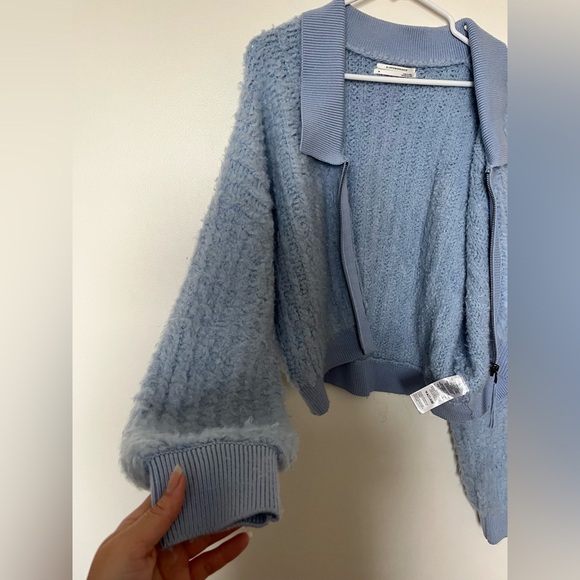 By Anthropologie Zip-Up Brushed Sweater Cardigan Blue - Picture 14 of 15